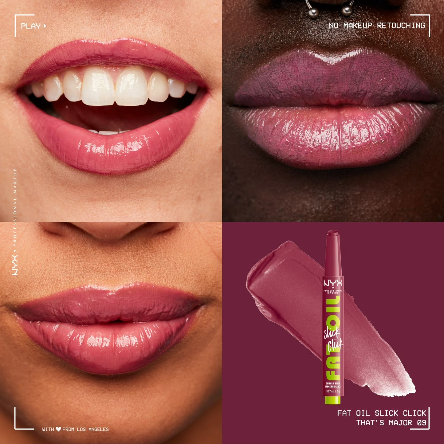 NYX Professional Makeup Fat Oil Slick Click Hydrating Tinted Lip Gloss with Lightweight Hydration, That's Major, 0.07 oz