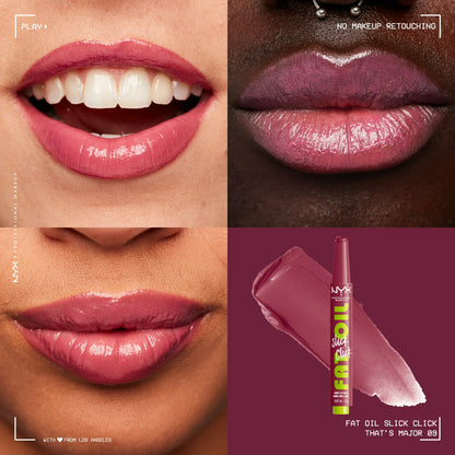 NYX Professional Makeup Fat Oil Slick Click Hydrating Tinted Lip Gloss with Lightweight Hydration, That's Major, 0.07 oz