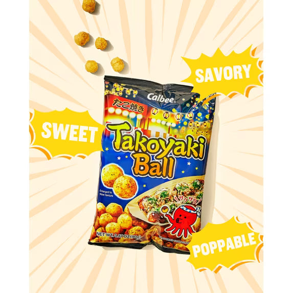 Calbee Takoyaki Ball Flavored Corn Puffs Japanese-Style BBQ Sauce 3.17oz