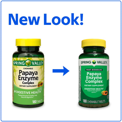 (2 pack) Spring Valley Papaya Enzyme Complex Chewable Tablets Dietary Supplement, Digestive Health, 180 Count
