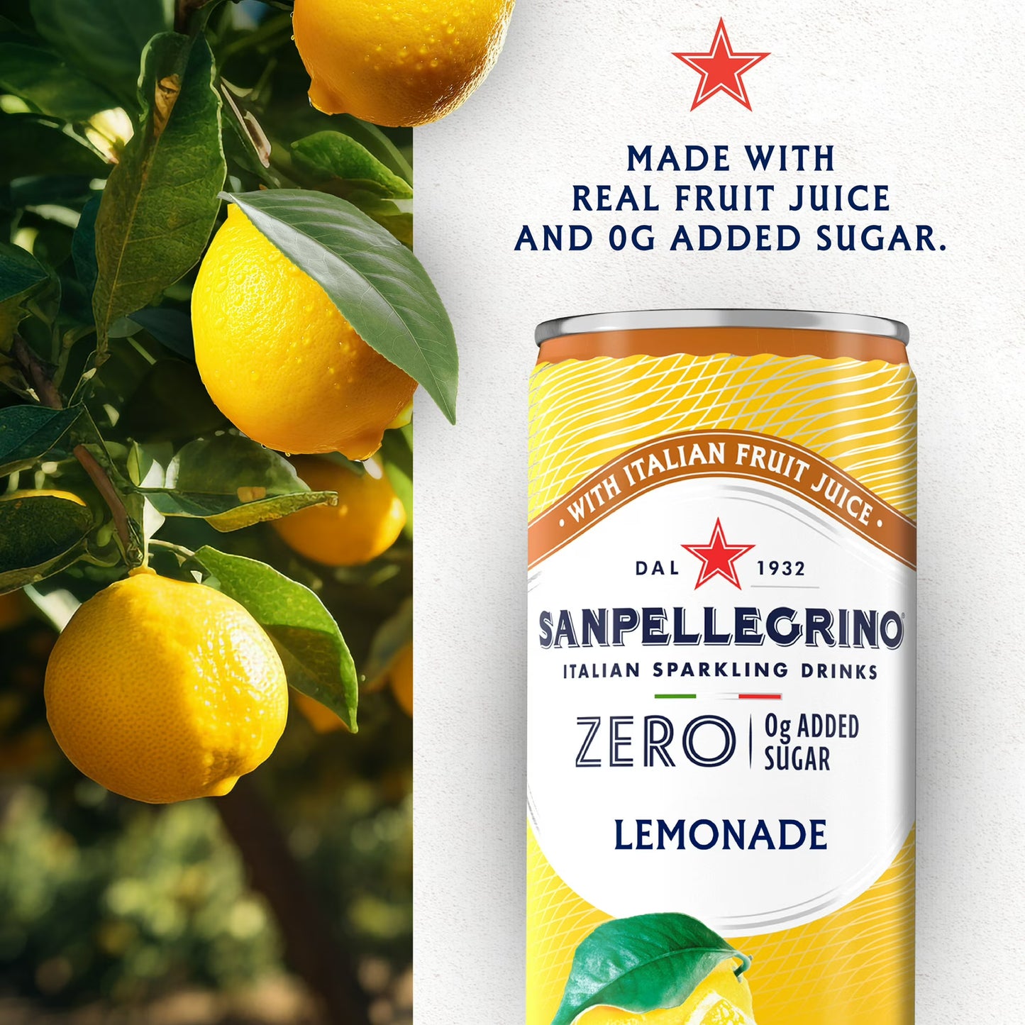 SanPellegrino Soda Italiana Sparkling Lemonade, Low Calorie Zero Added Sugar, 24 Pack Cans