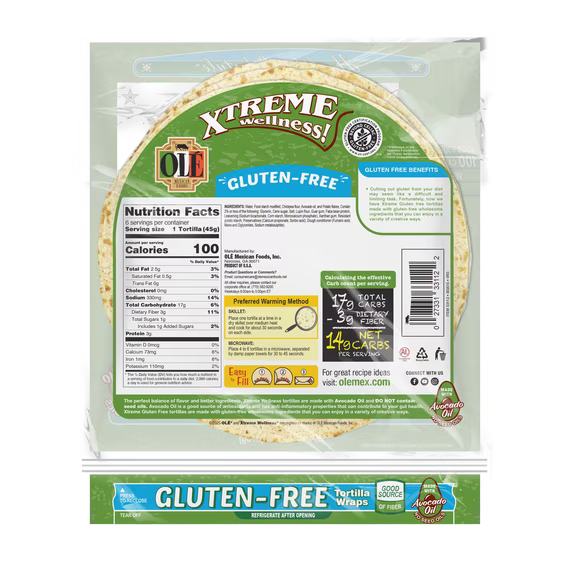 Ole Xtreme Wellness Gluten Free Soft Taco Flour Tortilla Wraps, 9.5 oz, 6 Count