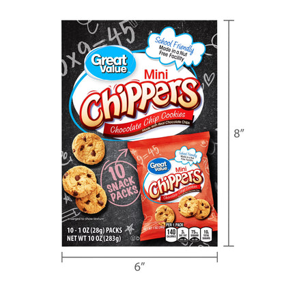 (3 pack) Great Value Mini Chipper Cookies, 1 oz, 10 Snack Packs