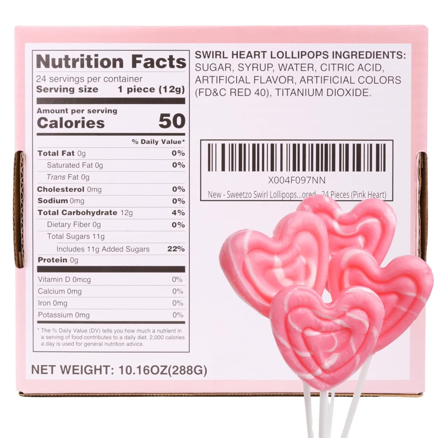 Swirl Heart Lollipops, Valentines Day Party Candy, 24 Count, 11.2 Ounce Box