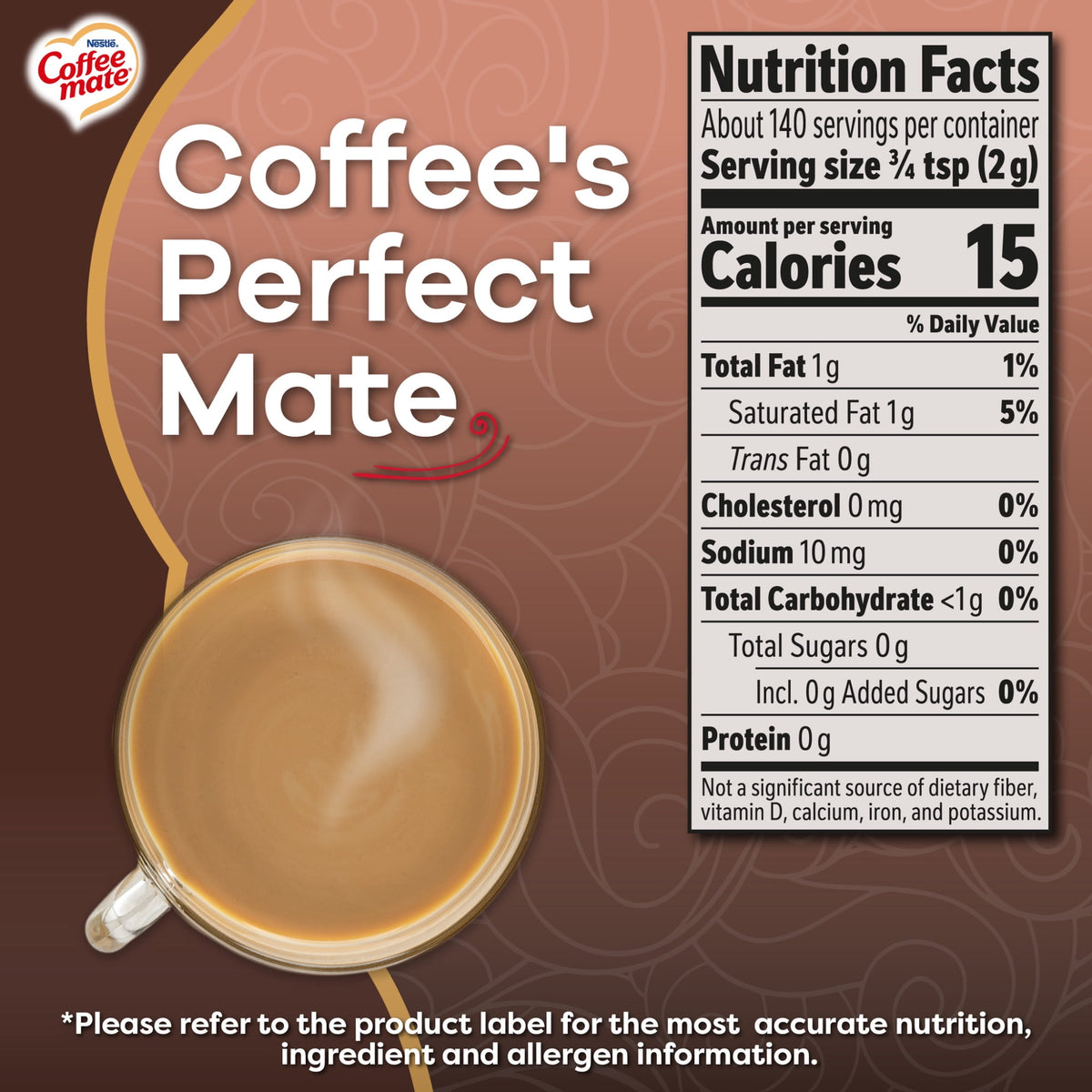 Nestle Coffee Mate, Chocolate Crème Zero-Sugar Powdered Coffee Creamer, 10.2 oz