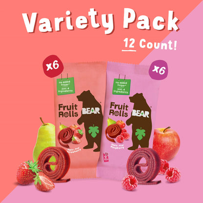 BEAR Fruit Rolls Variety Pack Straw/Rasp 8.4oz, 12 count