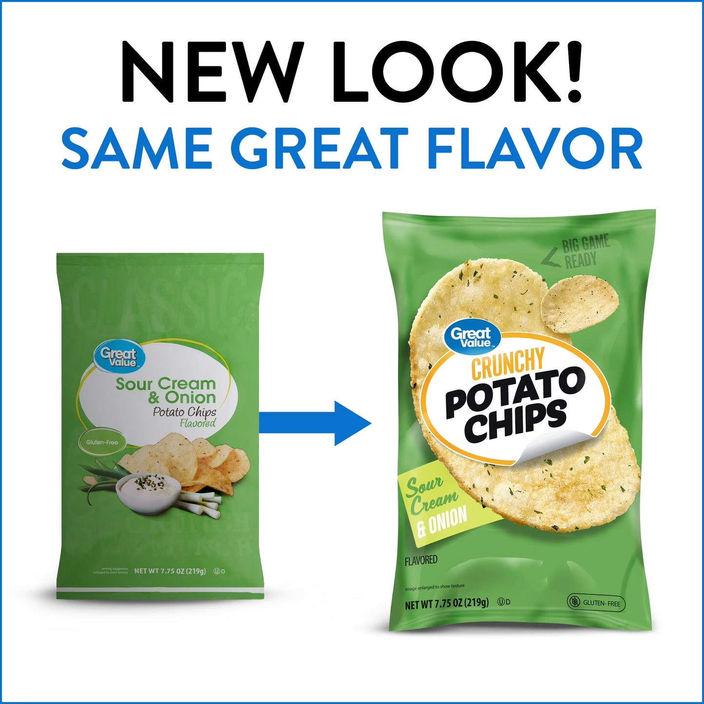 Great Value Sour Cream & Onion Flavored Potato Chips, 7.75 oz Bag