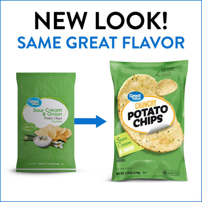 Great Value Sour Cream & Onion Flavored Potato Chips, 7.75 oz Bag
