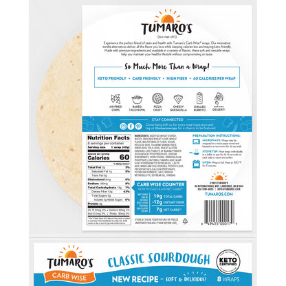 Tumaro's Classic Sourdough Carb Wise Wraps, 3 pack, 24 count