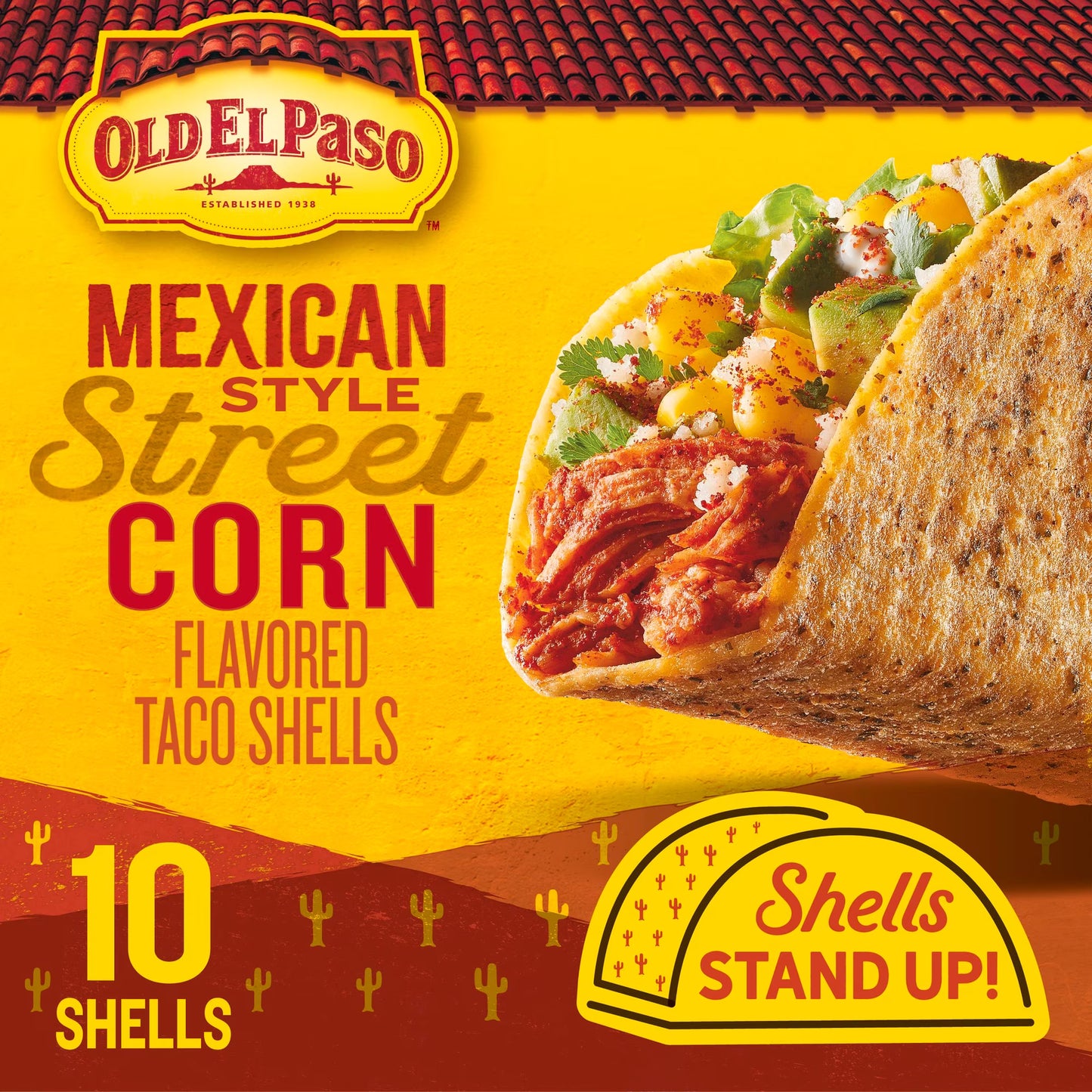 (3 pack) Old El Paso Stand 'N Stuff Taco Shells, Mexican Style Street Corn Flavored, 10 Ct, 5.4 oz