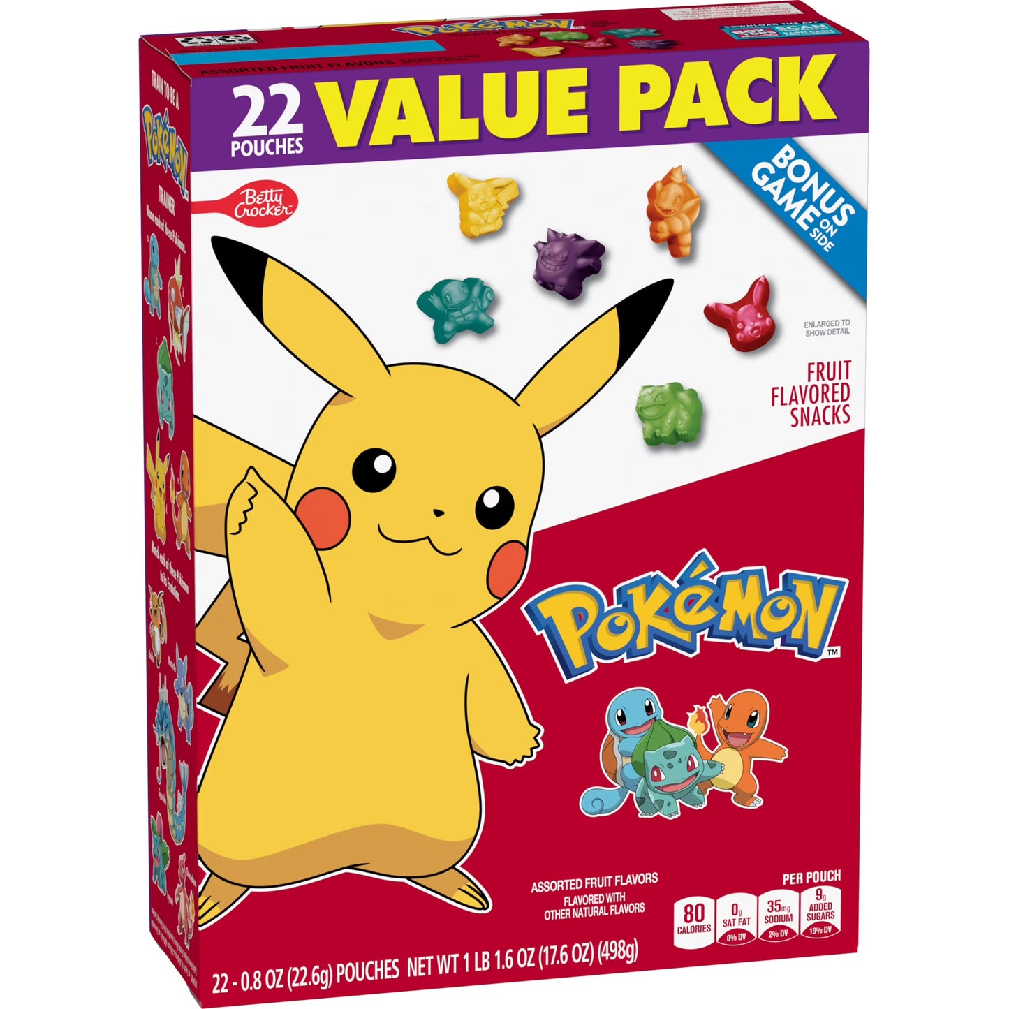 (2 pack) Pokemon Fruit Flavored Snacks, Fat Free and Gluten Free, Value Pack, 17.6 oz, 22 Pouches