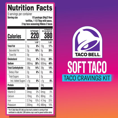 (3 pack) Taco Bell Soft Taco Cravings Kit with 10 Soft Tortillas, Taco Bell Mild Sauce & Seasoning, 14.8 oz Box