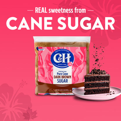 (4 pack) C&H Premium Pure Cane Dark Brown Sugar 2lb. Zipper-Pak