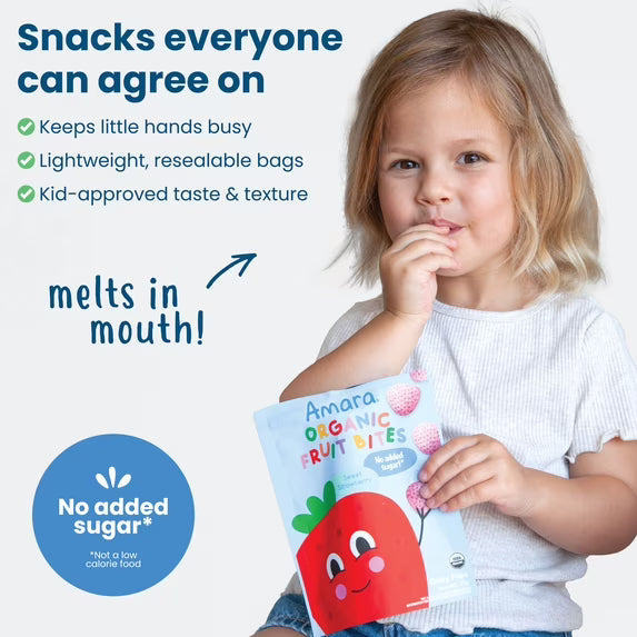 Amara Strawberry Organic Fruit Bites, Baby & Toddler Snacks, No Added Sugar, Stage 3, .75 oz Bag