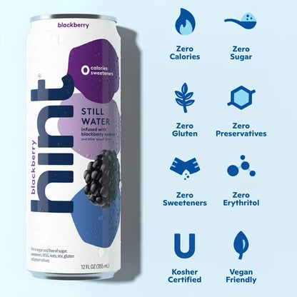 Hint Canned Water, Blackberry-Purified Flavored Water with Zero Calories, Natural Flavors, and Sugar Free - 12 Fl Oz Cans (Pack of 12)