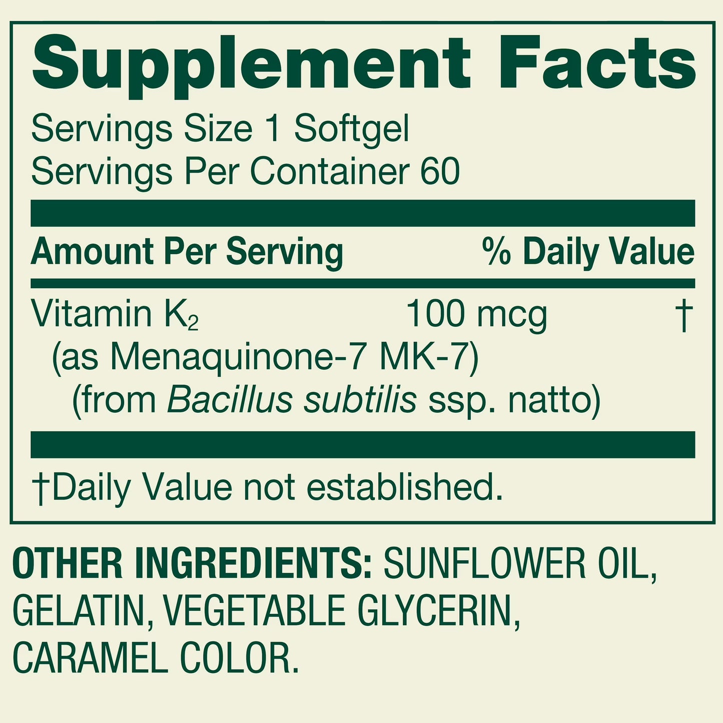Spring Valley Vitamin K2 100mcg Soft Gel Capsules for Bone Health, 60 Count