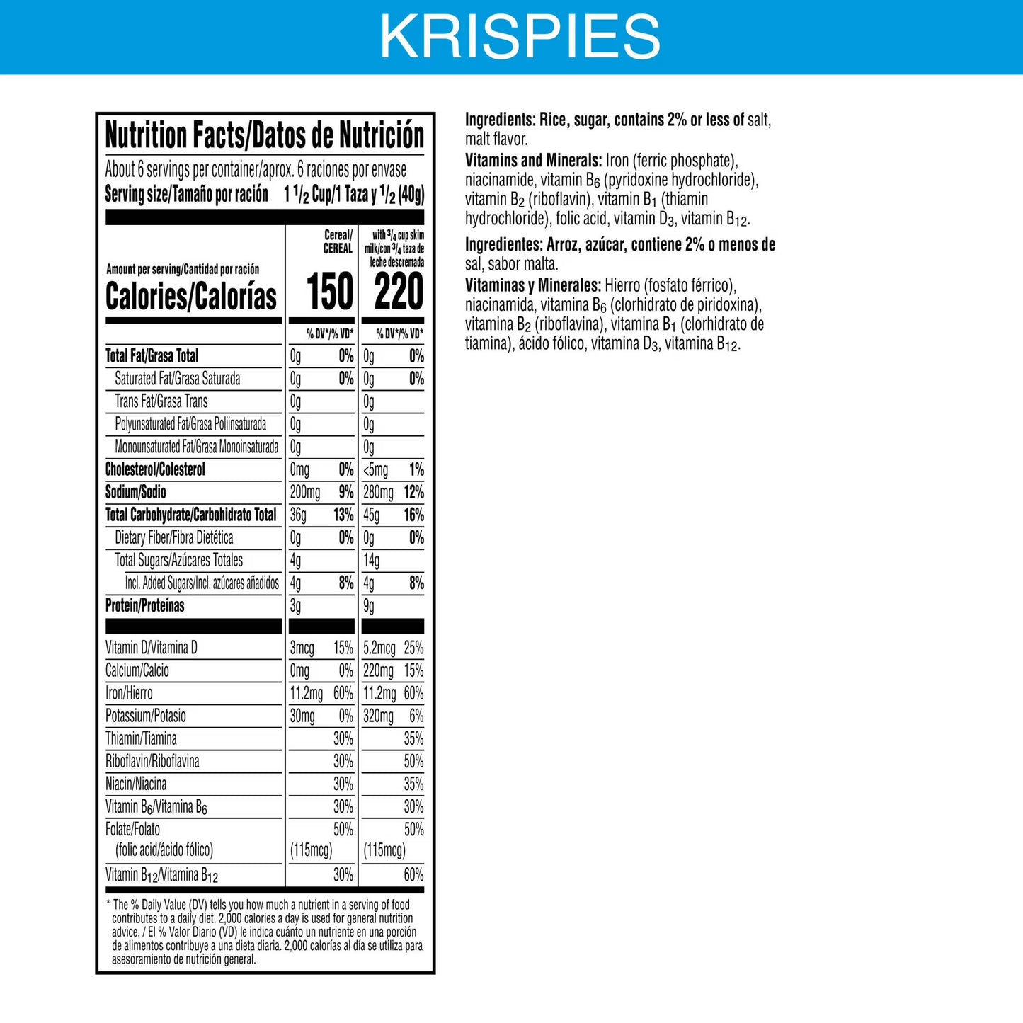 (8 pack) Kellogg's Rice Krispies Original Breakfast Cereal, 8 Vitamins and Minerals, 9 oz