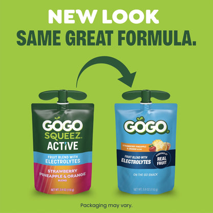 (2 pack) GOGO Electrolytes No Sugar Added Strawberry Pineapple & Orange Fruit Blend Pouches, 3.9oz (10 Pack)