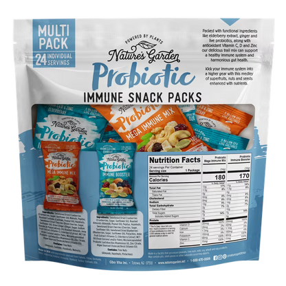 Nature's Garden Probiotic Immune Snack Packs 28.8oz (1.2oz x 24) - Pack of 4 - Plant-Based, Gluten-Free, Non-GMO, Convenient Healthy Snacks