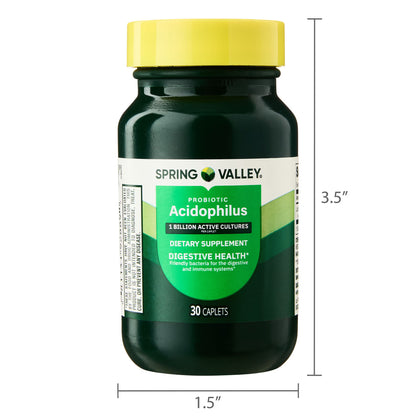 (2 pack) Spring Valley Probiotic Acidophilus Caplets for Digestive Health, 1 Billion Active Cultures, 30 Count