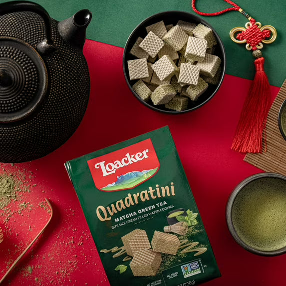Loacker Quadratini Matcha, Cream-Filled Bite-Size Wafer Cookies, 7.76 oz, Pack of 6