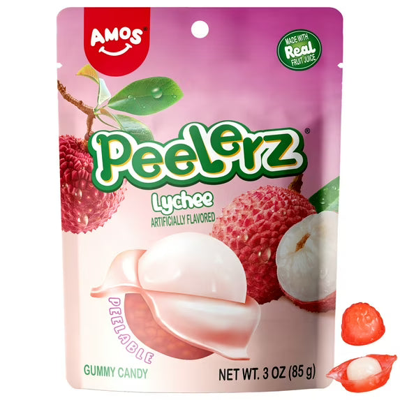 Amos Peelerz Peelable Gummy Lychee Bulk Candy individually Wrapped 3 oz(1 Pack)
