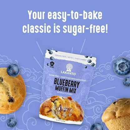 Lakanto Sugar Free Blueberry Muffin Mix - Sweetened with Monk Fruit Sweetener, Naturally Flavored, Healthy Keto Friendly, 1 Net Carb, Gluten Free, Breakfast Food, Easy to Make (12 Muffins)