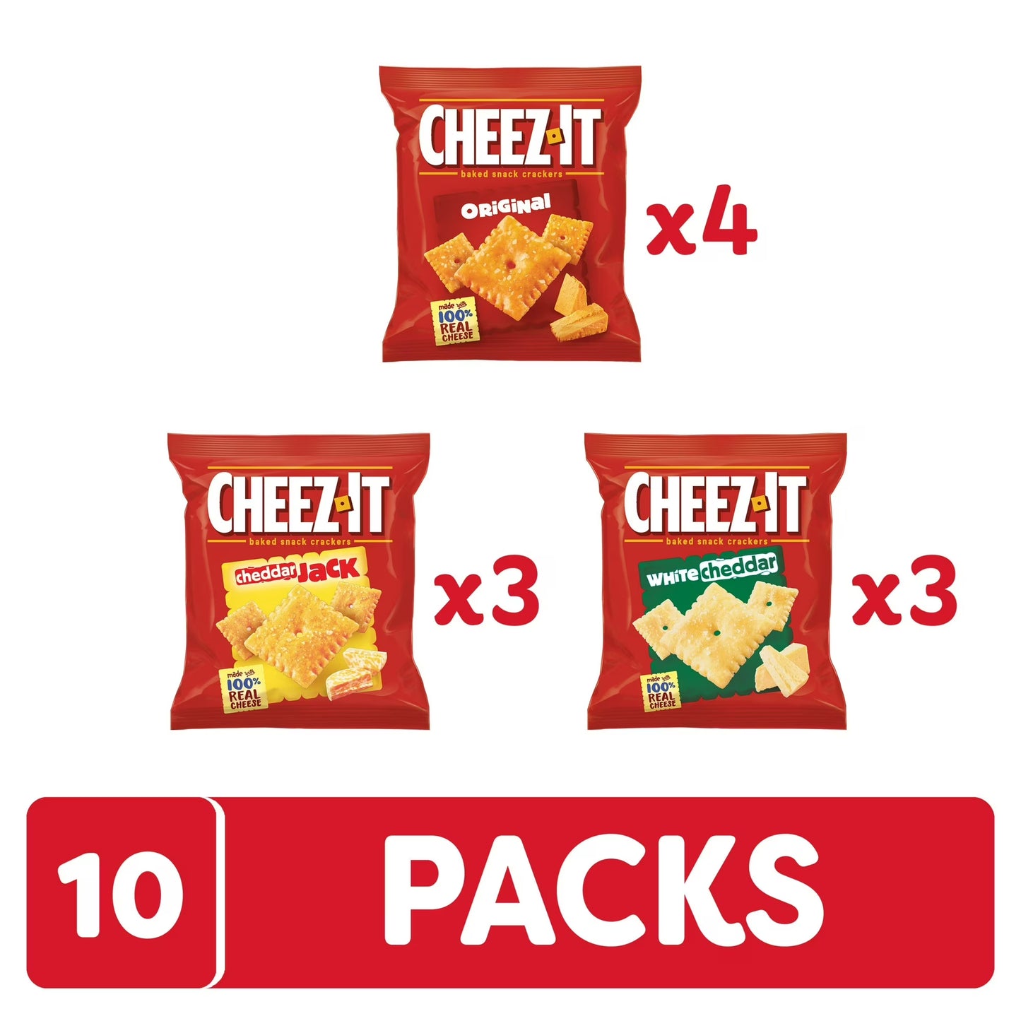 Cheez-It Variety Pack Baked Snack Crackers, Lunch Snacks, 10 Count