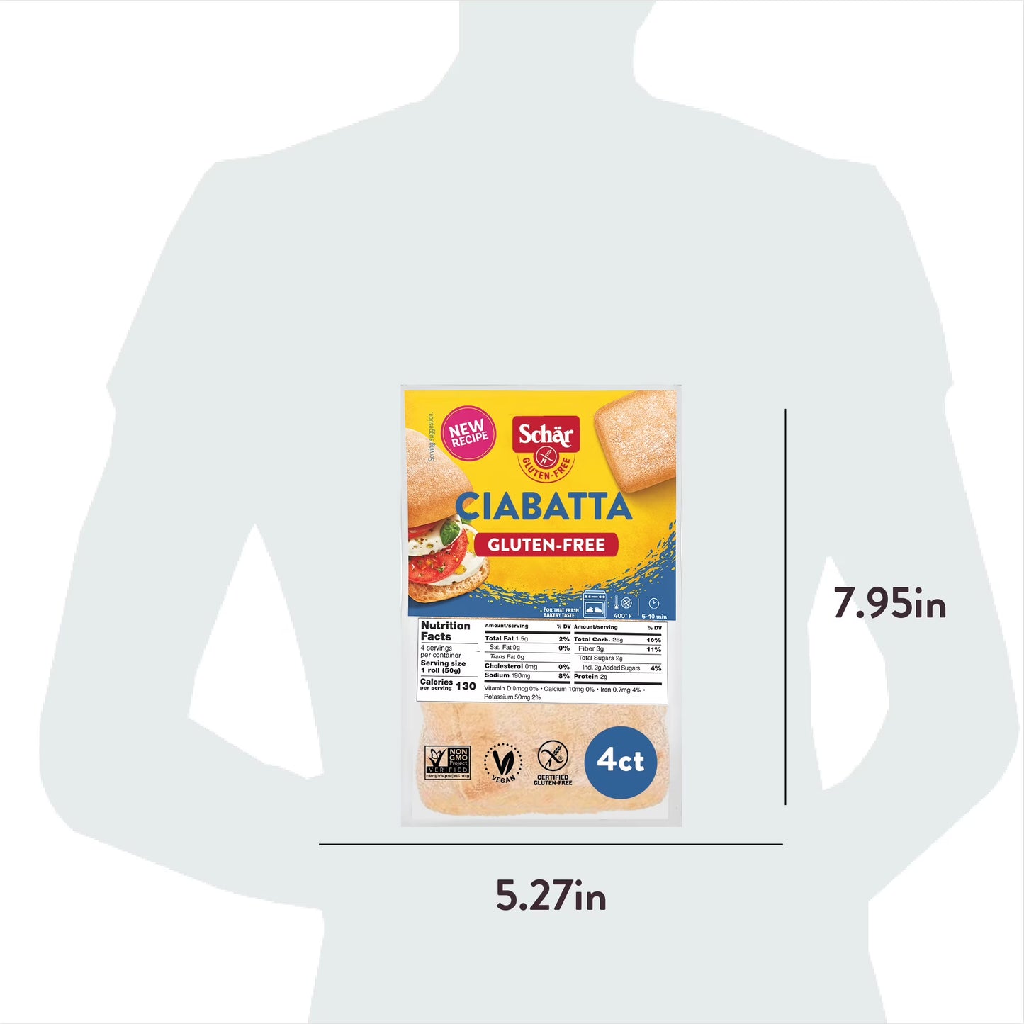 (4 pack) Schar Gluten Free Sourdough Ciabatta Rolls, Artisan Style Bread, Shelf-Stable, 4 Count, 7 oz