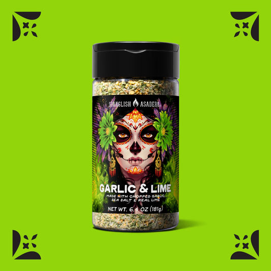 Spanglish Asadero Garlic & Lime Seasoning Blend with Chopped Garlic, Sea Salt, and Real Lime, 6.4 oz