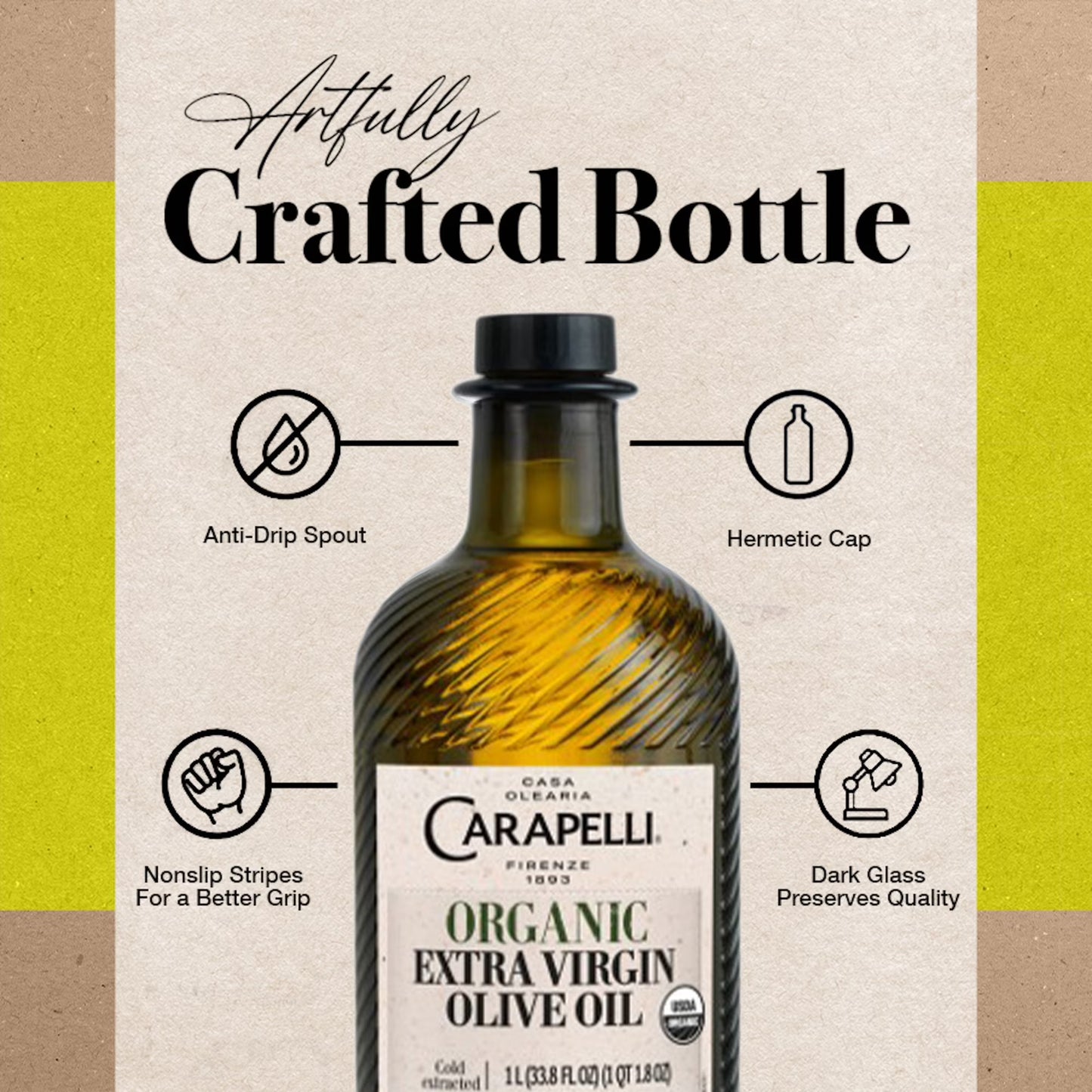 Carapelli Organic Extra Virgin Olive Oil, Cold Extracted, Contains Polyphenols and Antioxidants, 16.9 oz
