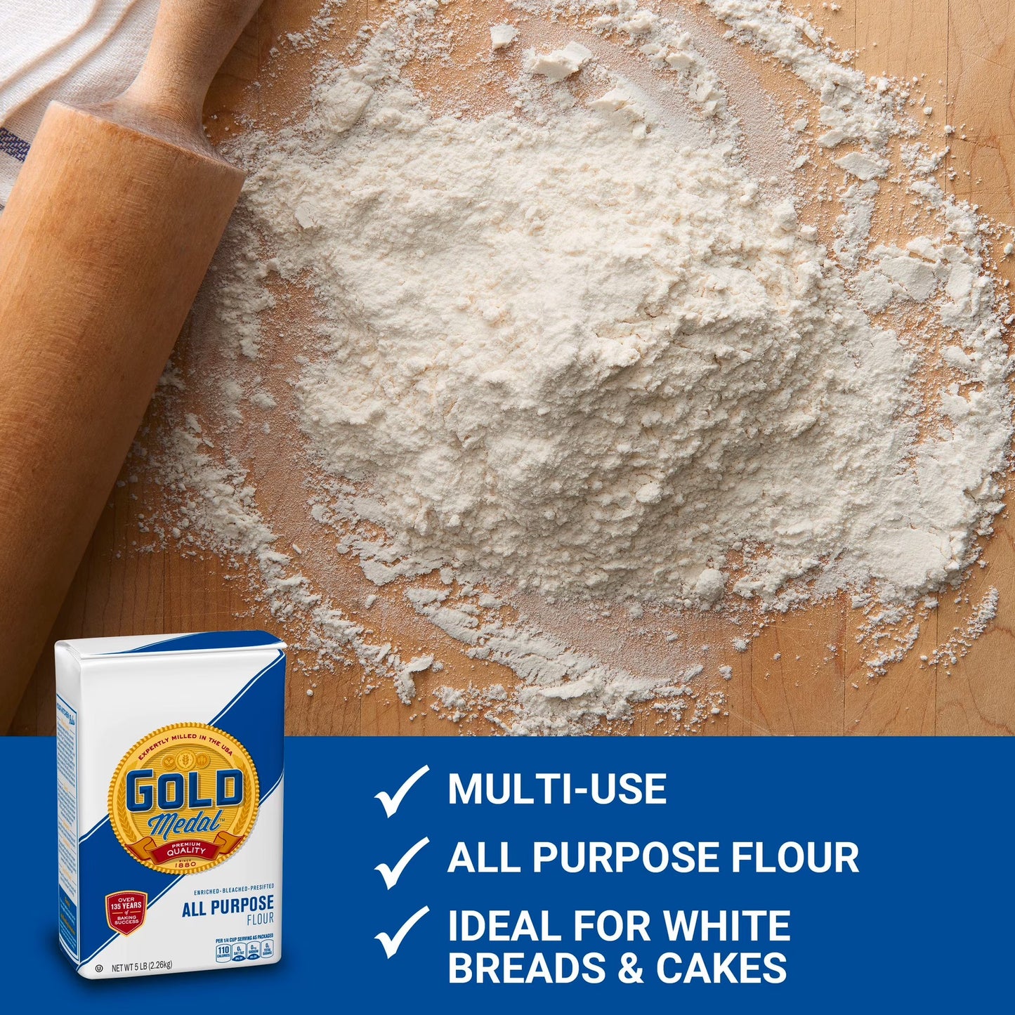(8 pack) Gold Medal All Purpose Flour, Baking Flour, 5 lb Bag