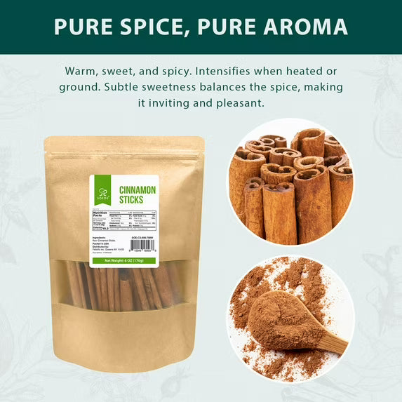 Soeos Cinnamon Sticks, 6 oz (170g), Medium Kraft Bag