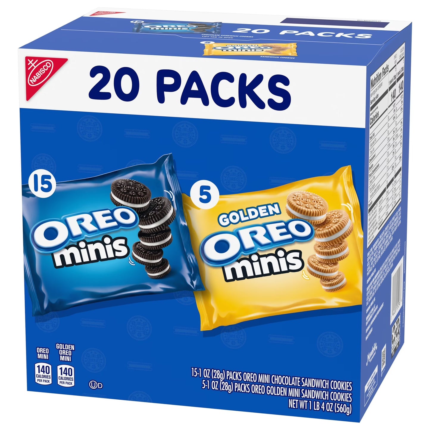 OREO Minis Sandwich Cookies Variety Pack, Original Creme and Golden OREO, 20 Snack Packs
