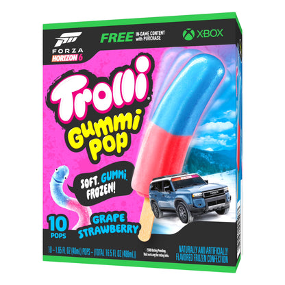 Trolli Frozen Gummi Ice Pops Chewy Sour Gummy Candy Frozen Dessert Snacks, Grape Strawberry, 10 Count
