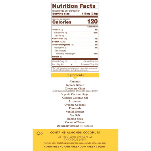 Simple Mills Mini Crunchy Chocolate Chip Gluten Free Cookies 0.8 oz, 8 Count