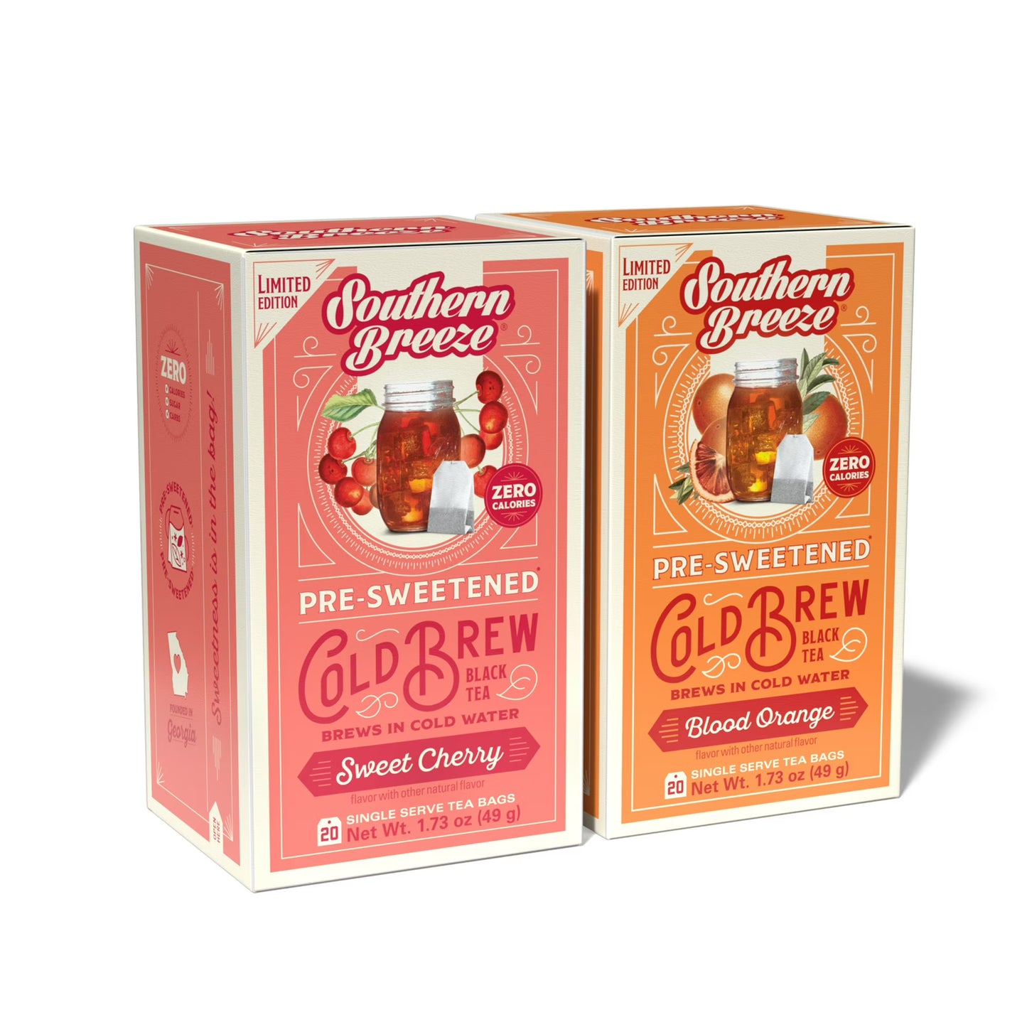 Southern Breeze Cold Brew Sweet Tea Variety Pack Iced Tea with Black Tea and Zero Carbs Zero Sugar, 20 Individually Wrapped Tea Bags, Pack of 10