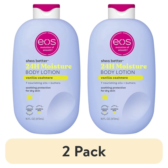 (2 pack) eos Shea Better 24H Moisture Body Lotion, Vanilla Cashmere, for Dry Skin, 16 fl oz