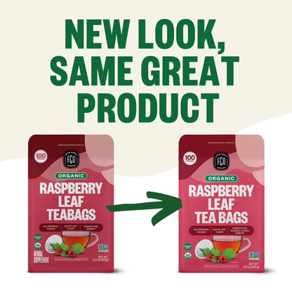FGO Raspberry Leaf Tea, Organic, Eco-Conscious Tea Bags (100 Count)