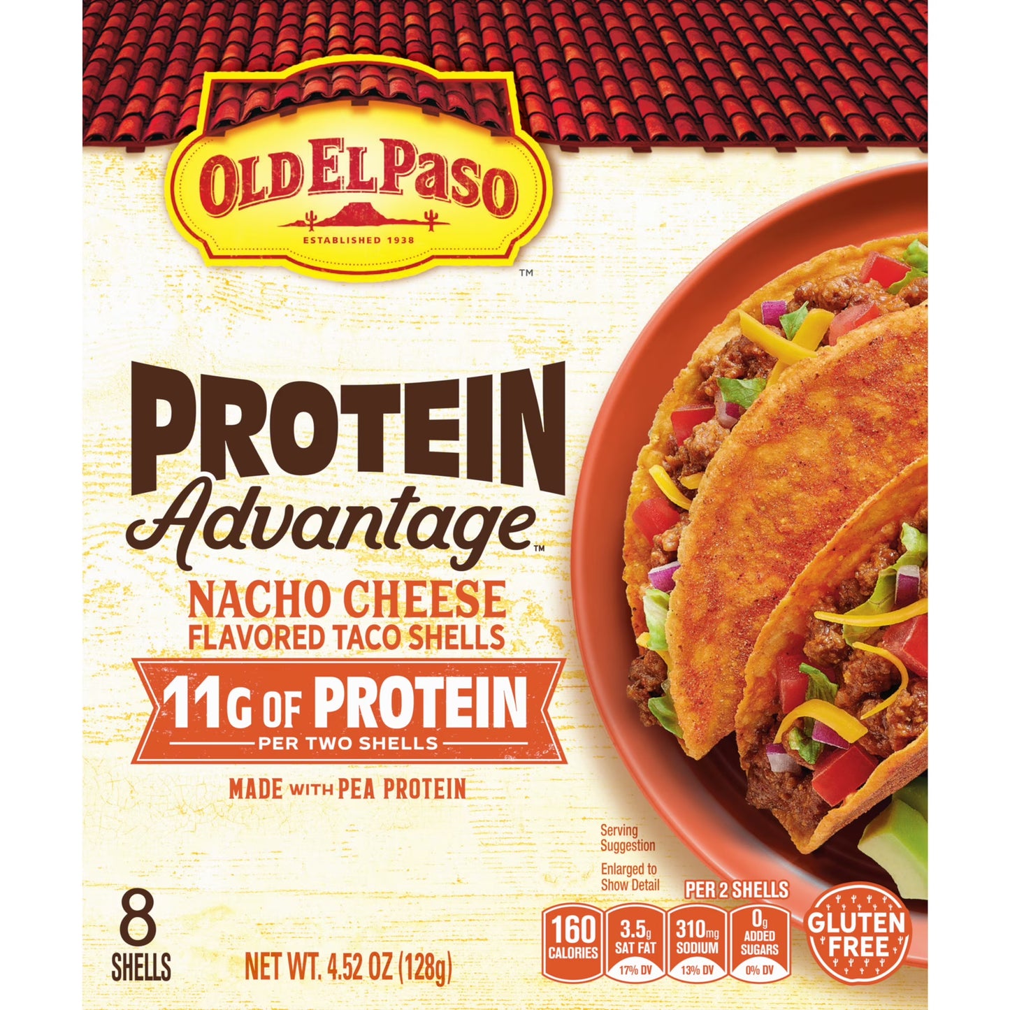 Old El Paso Protein Advantage Taco Shells, Nacho Cheese, 11g Protein, 8 Count, 4.52 oz