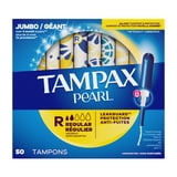 (4 pack) Tampax Pearl Tampons with LeakGuard Braid, Regular Absorbency, 50 Count