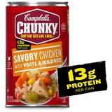 (4 pack) Campbell's Chunky Soup, Ready to Serve Savory Chicken with White and Wild Rice Soup, 18.8 oz Can