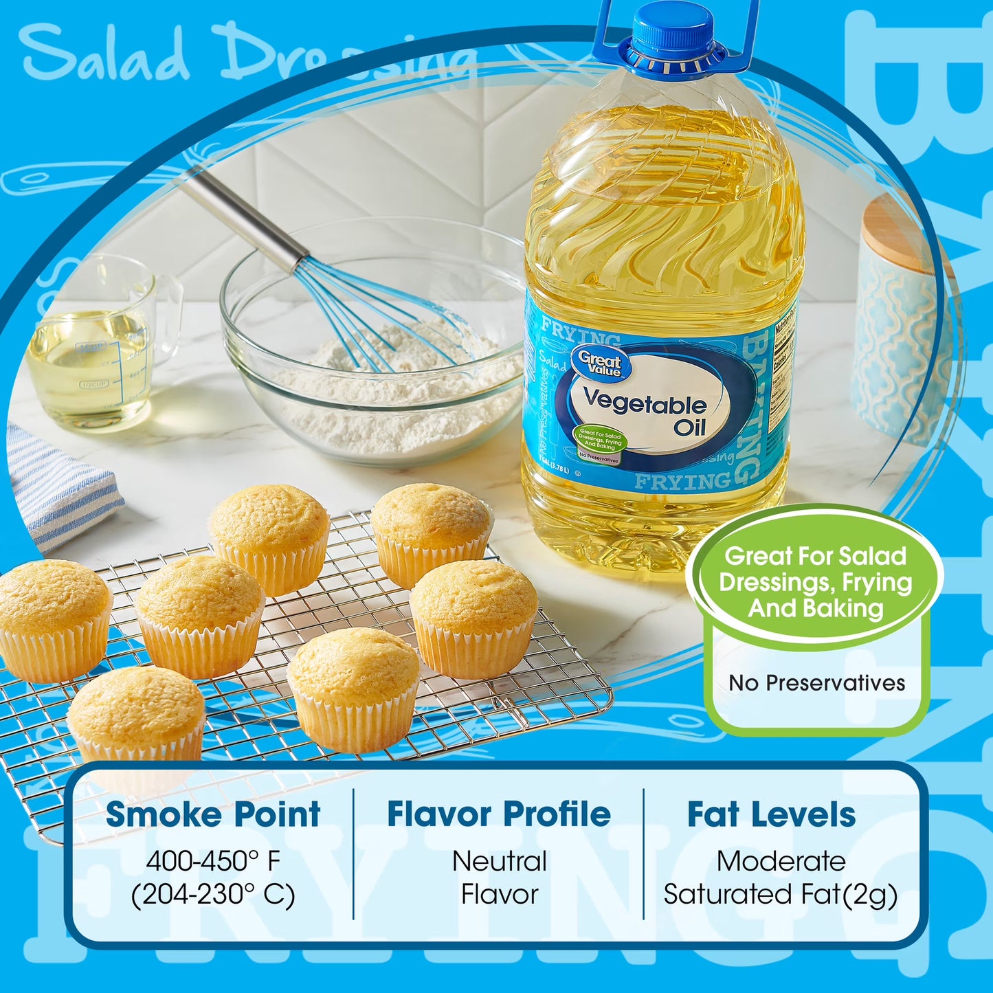 (3 pack) Great Value Vegetable Oil, Heart Healthy and Versatile, 1 Gallon Bottle