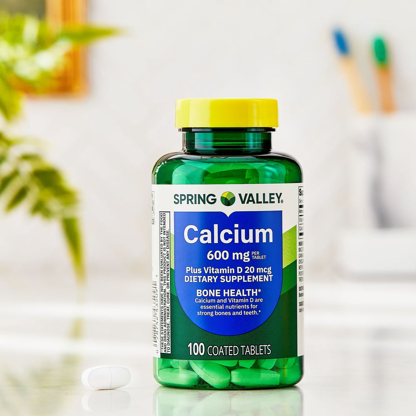 Spring Valley Calcium Plus Vitamin D Tablets, 600 mg, 100 Count, Dietary Supplement