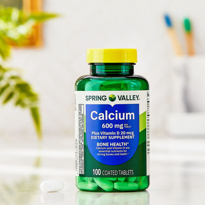 (3 pack) Spring Valley Calcium Plus Vitamin D Tablets, 600 mg, 100 Count, Dietary Supplement