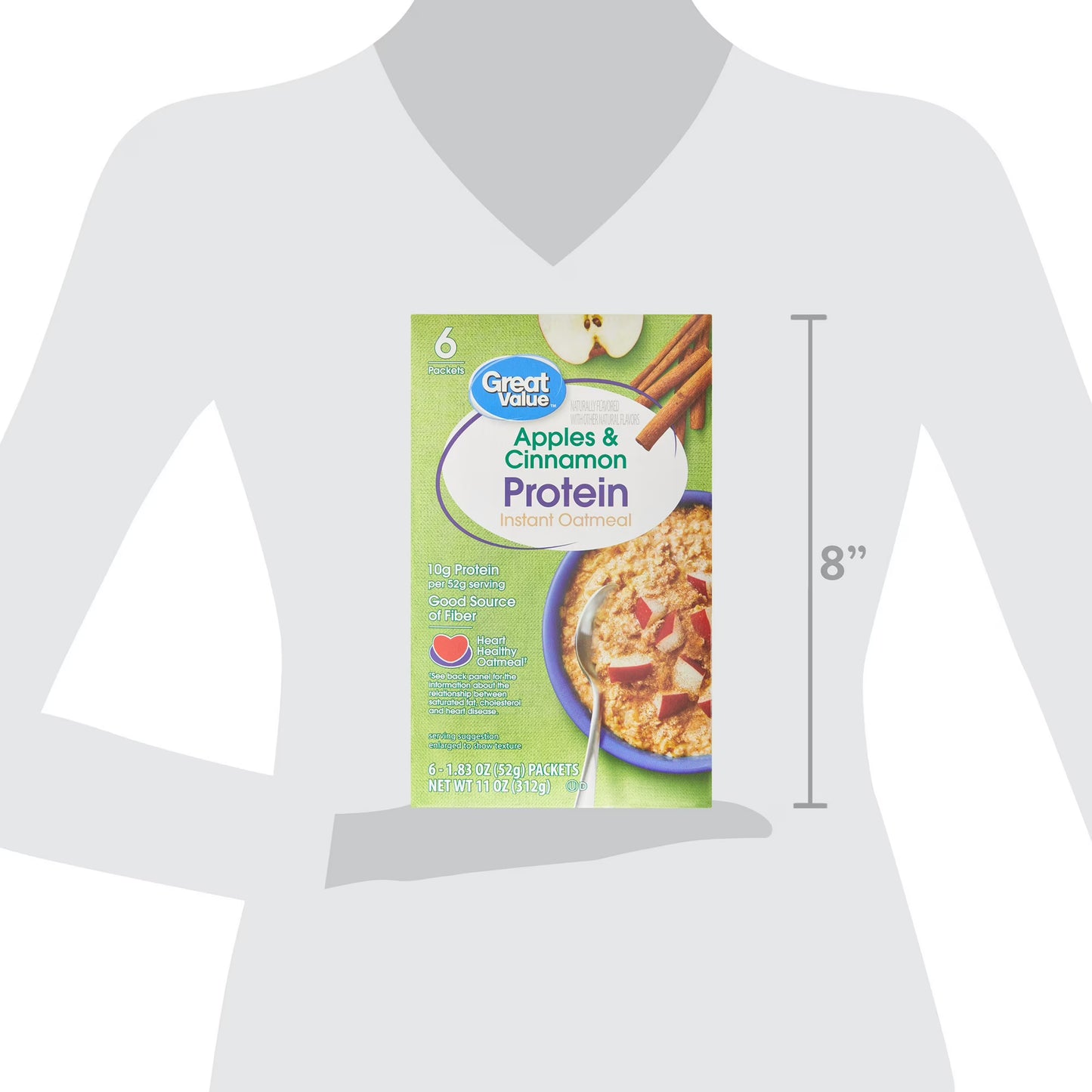 (6 pack) Great Value Apples & Cinnamon Protein Instant Oatmeal, 1.83 oz, 6 Count
