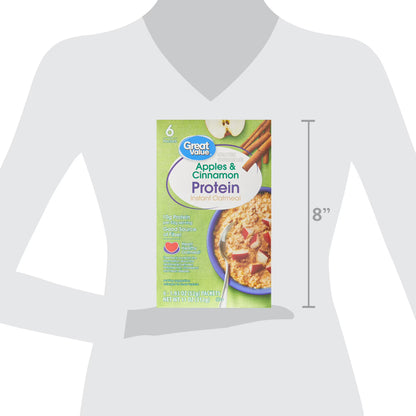 (6 pack) Great Value Apples & Cinnamon Protein Instant Oatmeal, 1.83 oz, 6 Count