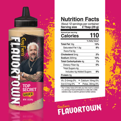 Guy Fieri Flavortown Top Secret Sauce, Creamy Garlic Spread for Burgers, Fries, and Sandwiches, 12 oz