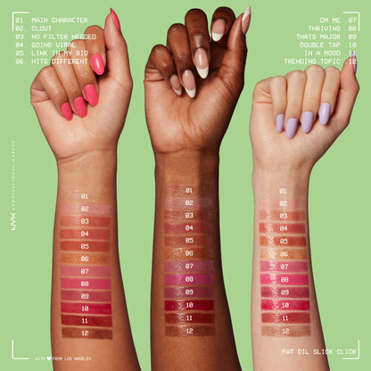 NYX Professional Makeup Fat Oil Slick Click Hydrating Tinted Lip Gloss with Lightweight Hydration, That's Major, 0.07 oz
