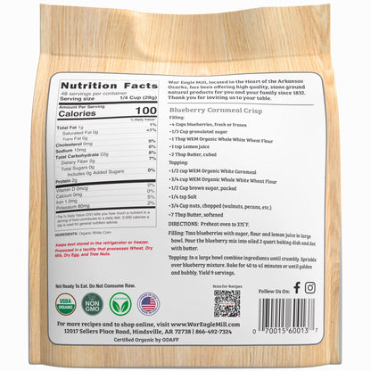 War Eagle Mill Organic White Corn Cornmeal, 48 oz Bag (2-Pack)